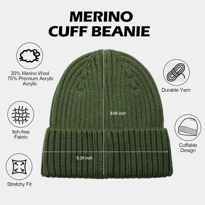 ACTLATI Kids Merino Wool Beanie Hat Winter Boys Girls Ribbed Knit Beanies Caps Unisex Cuffed Skull Caps 7-14 Years - Image 3